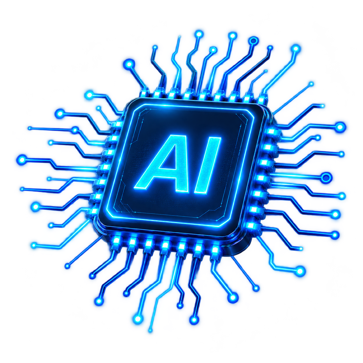 Glowing AI microchip and circuitry