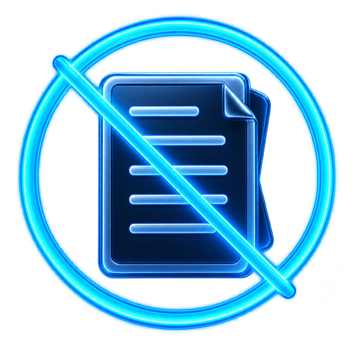 Glowing document crossed by a no-fees symbol