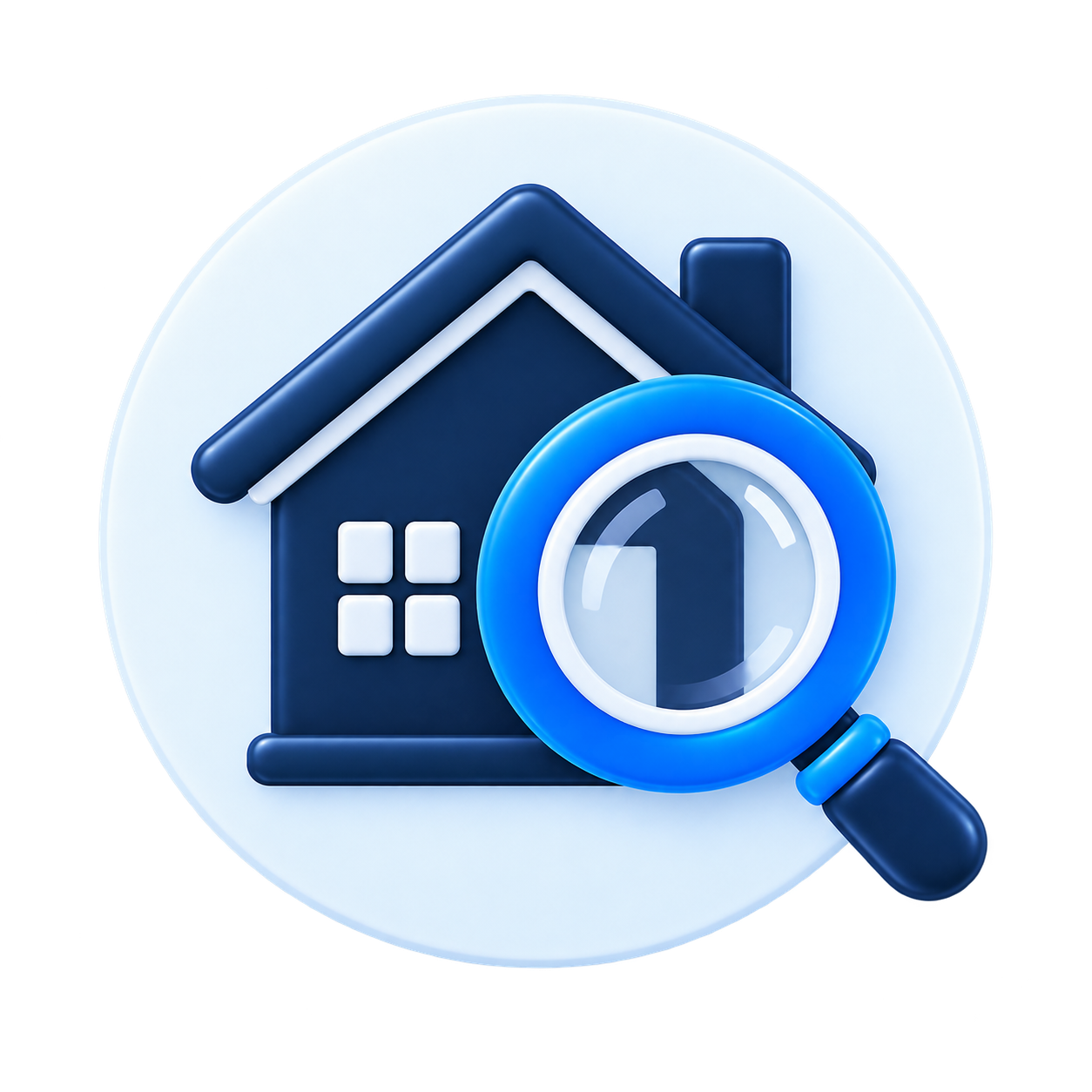 House and magnifying glass representing a technical survey